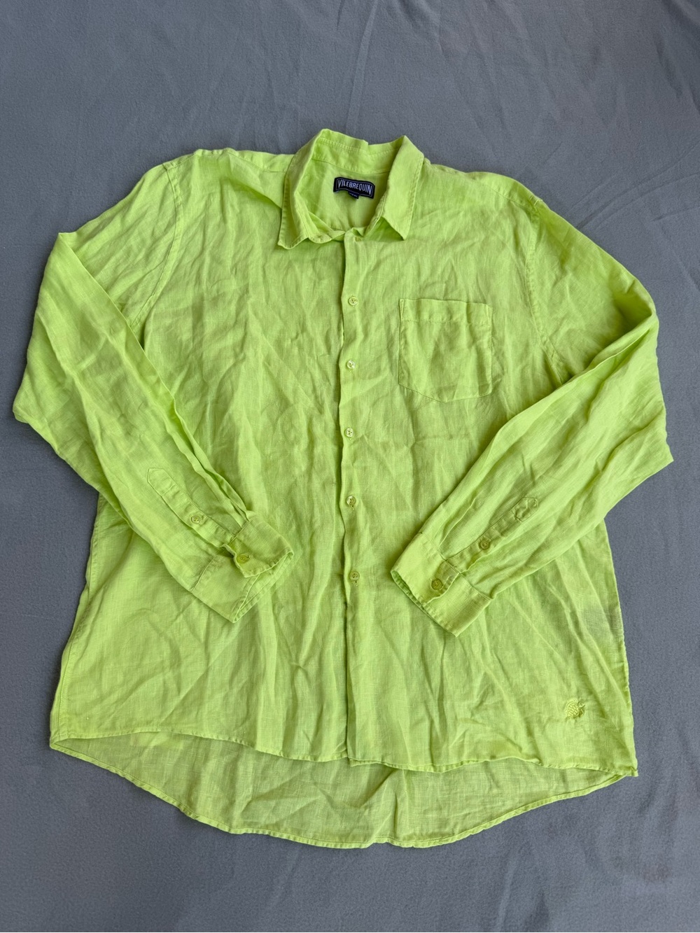 Vilebrequin Caroubis Linen Shirt Mens 3XL Neon Yellow Vibrant Long sleeve Summer